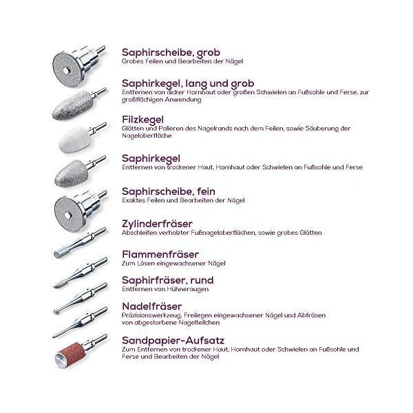 Beurer MP 62 Maniküre-/ Pediküre-Set, elektrische Nagelfeile mit 10 hochwertigen Nagelpflege-Aufsätzen, LED Licht… – Bild 10