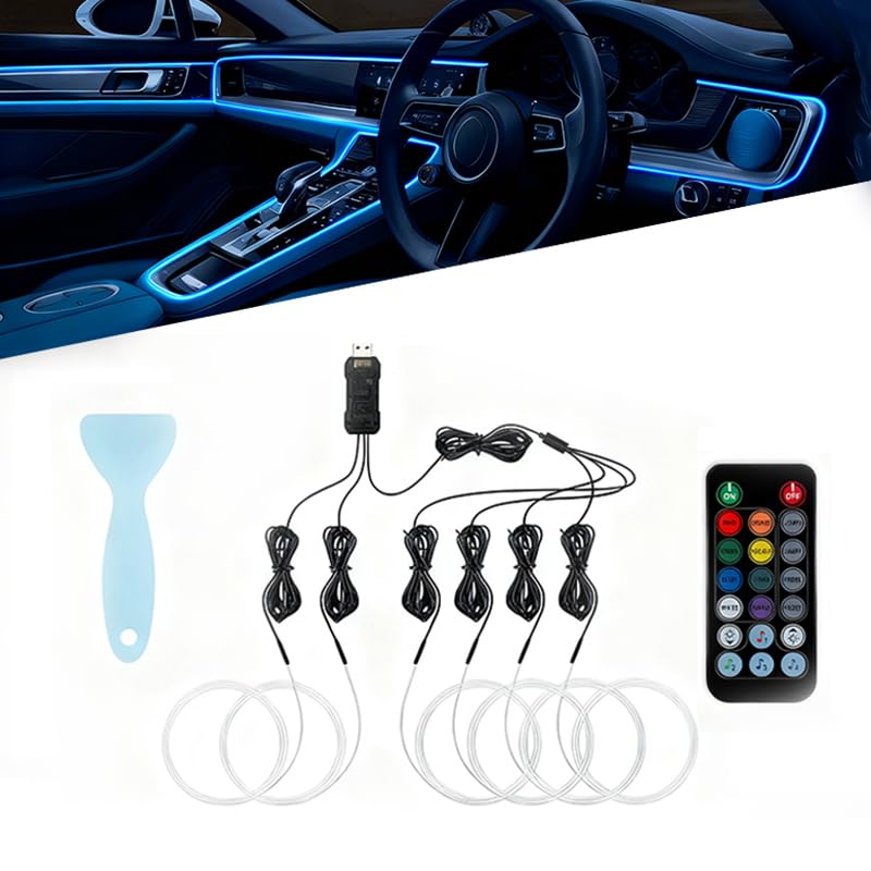 Car LED Lights Interior for Mitsubishi Pajero 2010–2021, 6 in 1 Ambient Lighting Kit with Remote Control, Car USB LED Strip Lights with Sync to Music, for Cars Trucks SUVs, 8m