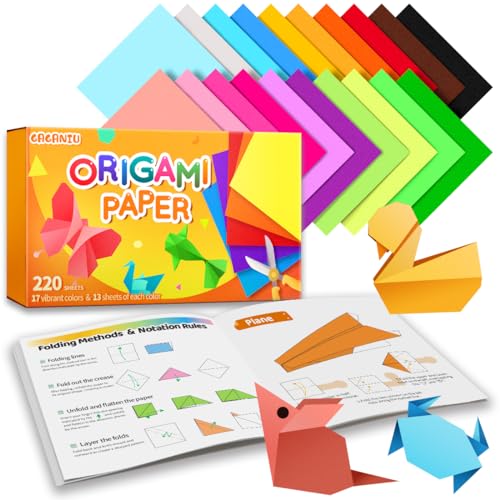 GAGANIU Origami Paper Double Sided Color Origami Paper kit 220 Sheets Multicolor Square Easy fold paper with Origami manual for Beginner Paper & Paper Crafts DIY Projects(6x6inch)