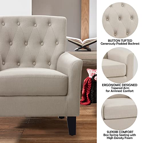 Rosevera Brayle Rosevara Furniture Reading Small Arm Living Room Comfy Accent Bedroom Chairs, Office, Standard, Arm Rest|Tufted Back|High Quantity Padded Seat, Polyester, Warm Beige - Image 4