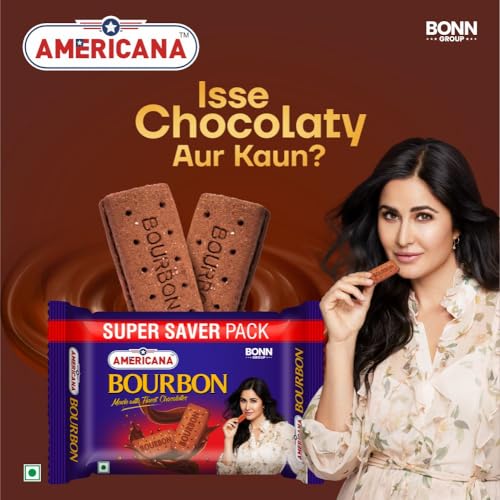 Image of Americana Premium Bourbon Chocolate Sandwich Biscuits, 500g x 2 Packet = 1kg - Rich Creamy Filling, Crispy Cocoa Biscuits, Vegetarian Tea Time Snack