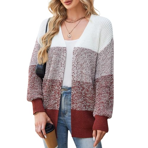 Women's Color Block Cardigan Sweater Oversized Knit Cardigans