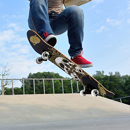 Image of 31 x 8 Inch Complete Skateboard 7 Layer Canadian Maple Double Kick Deck Concave Cruiser Trick Skateboard for Boys Girls Teens Adults Beginner