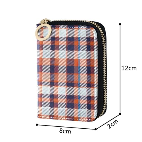 RFID Blocking Credit Card Wallets Leather Women Wallet Zip Around Zipper Change Purse with Key Ring Plaid Alternating Colors Blue Orange3