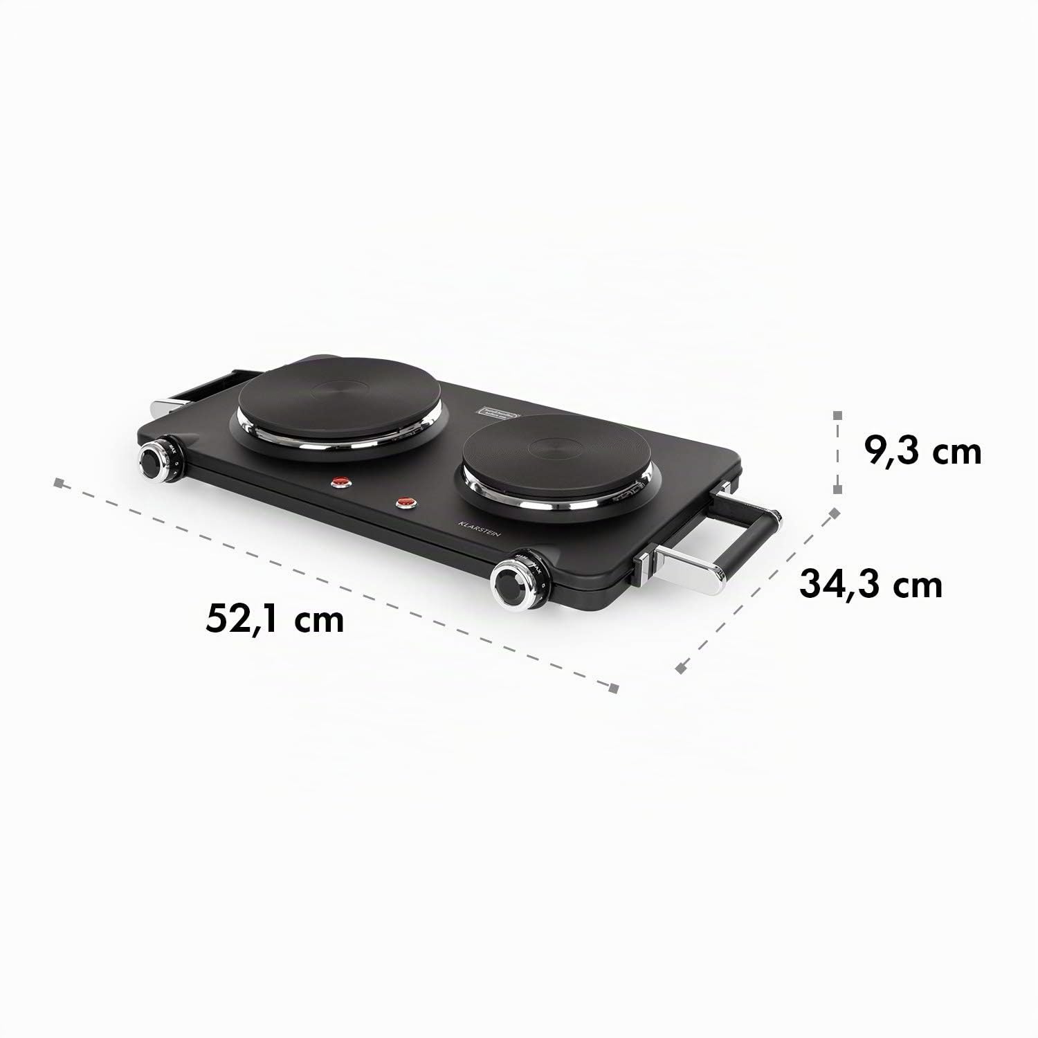 Klarstein Cookorama placa de cocina eléctrica doble - 2250 W, fogones de cocina de 150/180 mm Ø, luces de control, asas, 5 niveles de calor, placas de cocina para camping, negro
