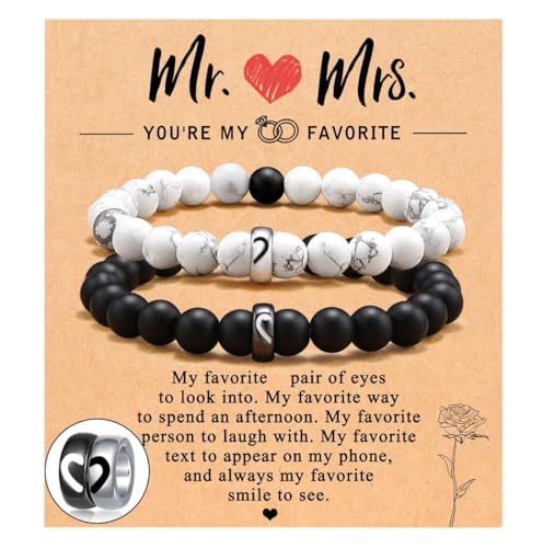 REGALO DI COPPIA PER DUE: Il braccialetto da uomo è lungo circa 7,8 pollici e il braccialetto da donna è lungo circa 7,6 pollici, che si adatta ai polsi della maggior parte delle persone. Gli eleganti braccialetti da coppia riflettono il profondo legame tra due persone e sono un modo elegante per esprimere l'amore.
