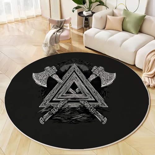 Tapis hache triangulaire viking noir et blanc 100 cm lavable