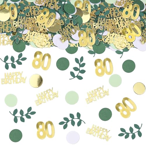 Image of Sage Green 80th Happy Birthday Confetti, 80th Birthday Table Decorations Scatter Green Gold Foil Cake Confetti Decorations for 80 Bday Women Men Party Decor 230 Pcs