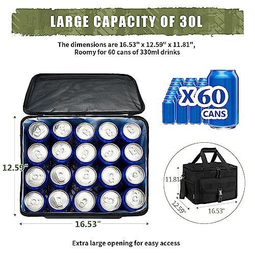 Joyhill Lunch Box For Men, 60 Cans Large Insulated Lunch Bag, Leakproof Portable Cooler Bag With Shoulder Strap For Camping/Beach/Outdoor/Picnic/Food Delivery 30L,Black #TOP2