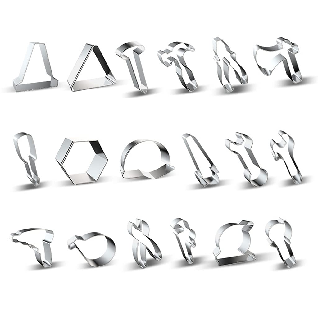 LiRRvb 16 PCS Tools Theme Stainless Steel Biscuit Set Baking Gadgets Wrench Hammer Screwdriver Tool Cookie Mold Large Metal Cookie