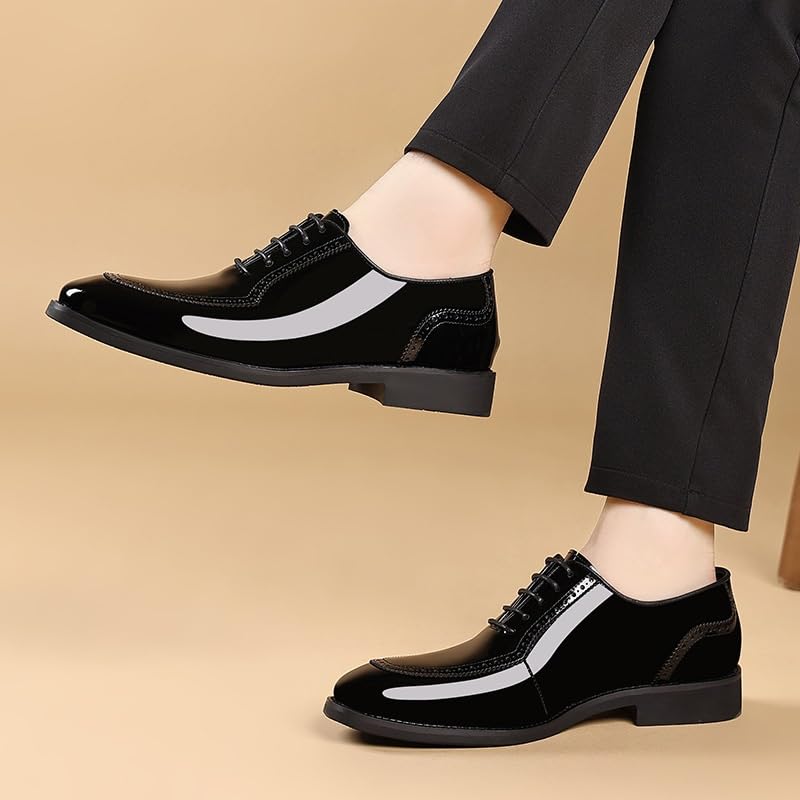 Men's Dress Casual Retro Pointed-Toe Fashion Shoes Business Formal Derby Oxford Lace-Up Patent Leather Shoes2