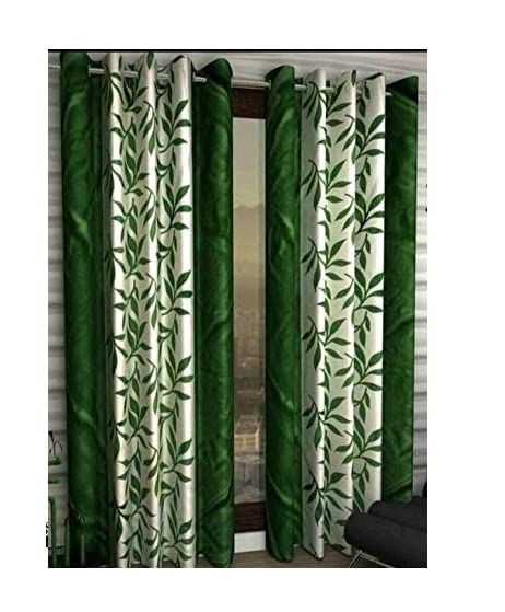 Image of Woah Polyester Floral Door Curtain Door Window Curtain Premium Polyester Weaved Parda Modern Parde for Living Room Bedroom Home Office Screens Eyelet Ring (7 Feet -Green)