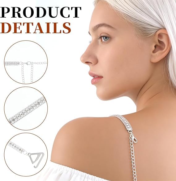 Image of CURATED CART 2 Pcs Adjustable Rhinestone Bra Straps for Women - Non-Slip Bling Shoulder Straps - Sexy Crystal Dress Accessories - Replacement for Wedding, Party Outfits and Beachwear