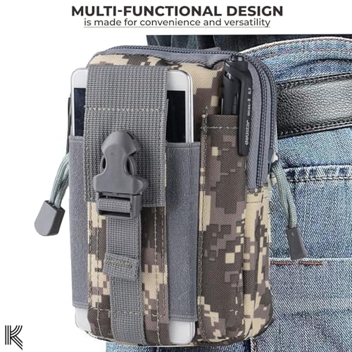 Image of Kraptick Multi-Purpose Water Resistant Waist Bag with Dual Compartment, Waist Bag Mobile Phone Holder, Waist Pack for Men, Women Camping Hiking Pouch (Grey & Beige) (Combo of 2)