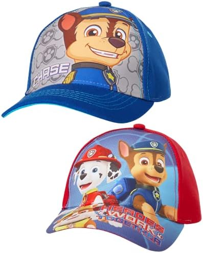 Nickelodeon Boys' Paw Patrol Baseball Cap - 2 Pack Chase, Marshall, Rubble Curved Brim Strap Back Hat (2T-7), Size 4-7 Years, Paw Patrol Blue/Red