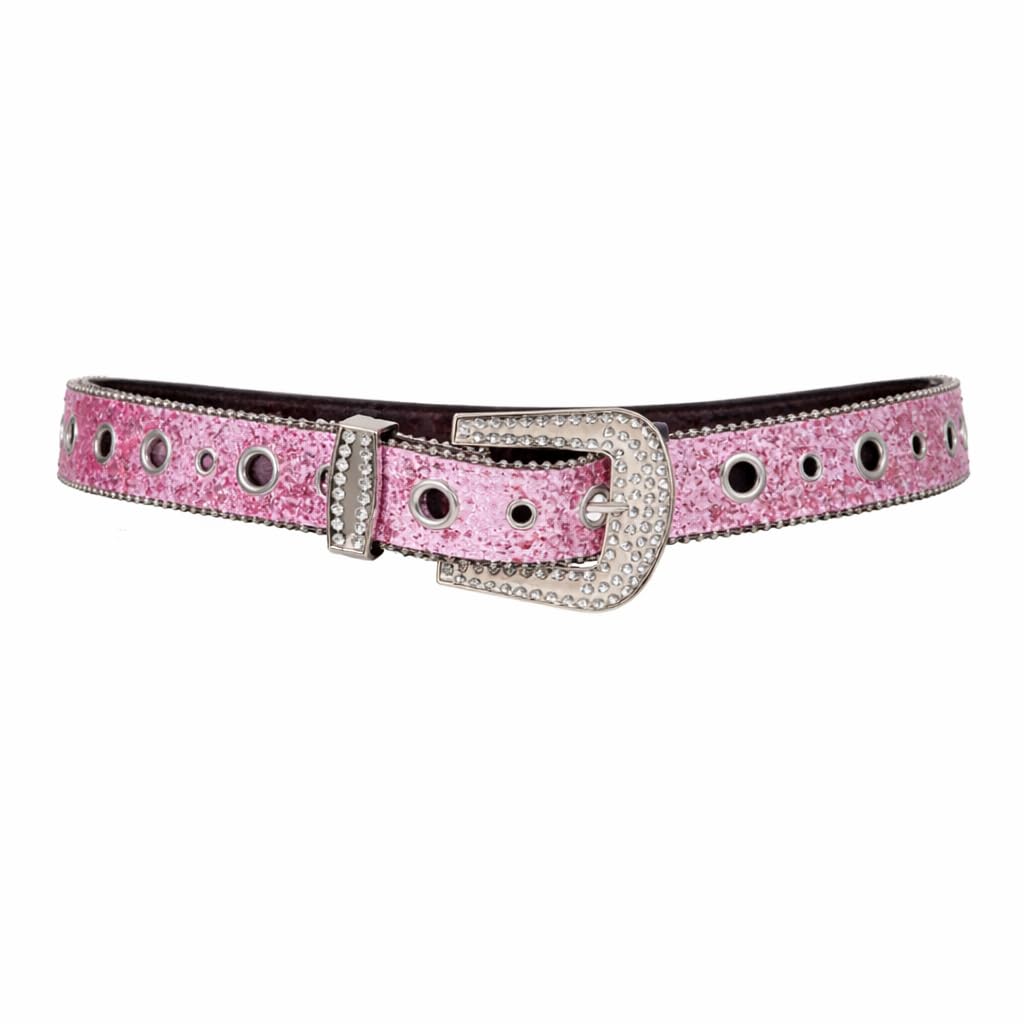 Pink Glitter Belt with Rhinestones Buckle – Shiny Fashion Waist Accessory, Sparkling Party & Costume Belt