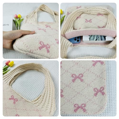 Image of Ovida Crochet Tote Bag Mesh Beach Bag Fairycore Hobo Bag Fairy Grunge Aesthetic Shoulder Bag Y2k Purse for Women Girls