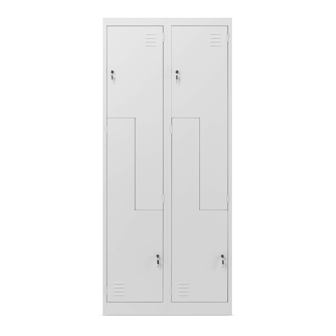 Domator Armoire vestiaire Z02 Casier Metallique avec 4 Compartiments Fentes d'aération Revêtement par Poudre 185 cm x 80 cm x 45 cm (Gris)