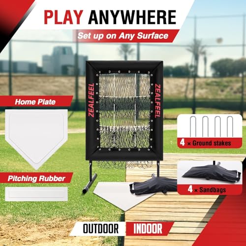 Image of ZEALFEEL Baseball Pitching Net Pro, 9-Hole Target, 5 Adjustable Heights