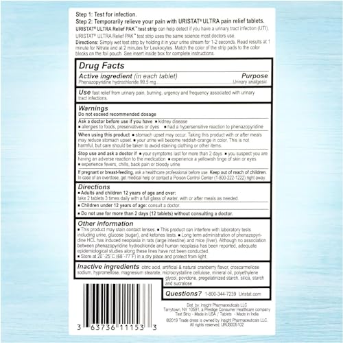Image of URISTAT Ultra UTI Relief Pack, 1 UTI Test Strip & 12 Pain Relief Tablets (Pack of 3)