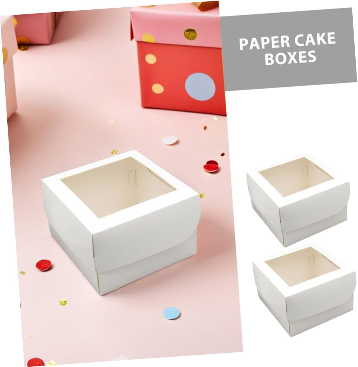 Toyvian 25pcs White Small Bakery Boxes 4-inch Cake Carrier with Window Food-grade 350g Cardboard and Paper Tray for Cupcakes Pastry Packaging and Party Treats