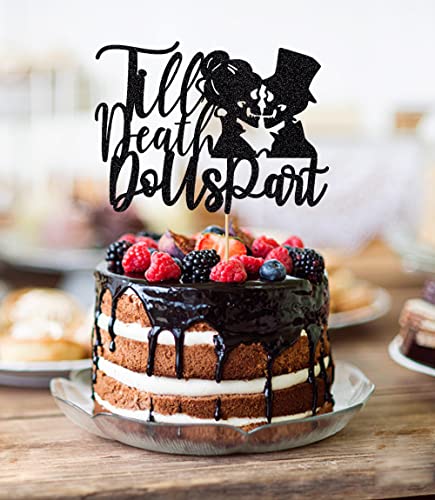 Crseniny Till Death Do Us Part Wedding Cake Topper, Day Of The Dead Logo For Skull Bride And Groom Wedding, Mr And Mrs Anniversary Cake Topper, Halloween Party Decoration Supplies #TOP2