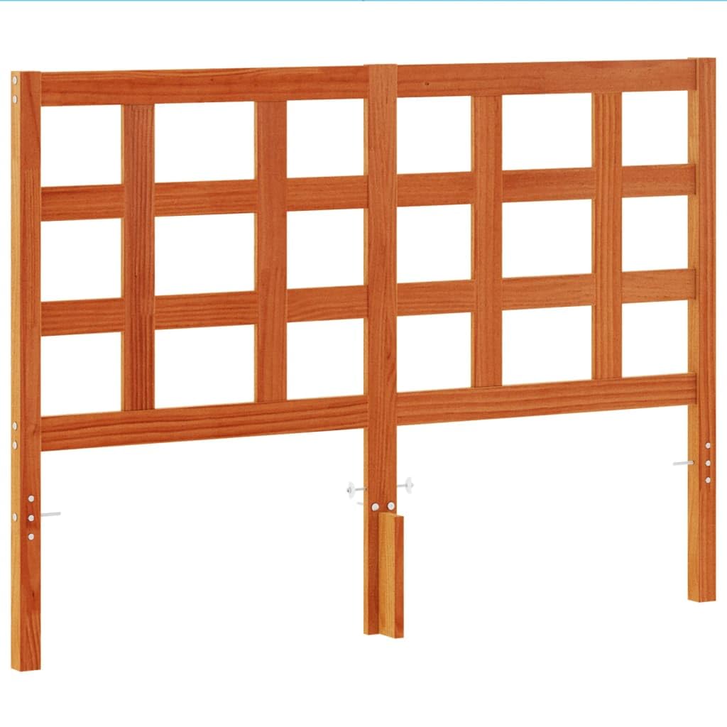 Color marrón cera, 140 cm de ancho, madera maciza de pino, diseño moderno con patas de madera estable, respaldo para colchón de 135 cm en el dormitorio