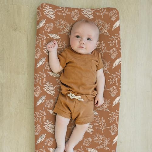 Image of BROLEX Changing Pad Covers for Baby: Boy Girls Ultra Stretchy Soft 2 Pack, Squirrel Foliage