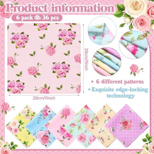Image of SmoothNovelty 36 Pcs Cloth Napkins for Women Vintage Ladies Floral Handkerchiefs 6 Designs Tea Party Favors, 11 x 11 Inches Plants Floral Square Handkerchiefs for Weddings Tea Party Supplies