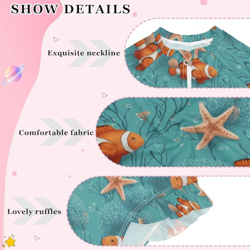 ALAZA Clownfish Starfish Blue Coral Reef Girls One Piece Swimsuit Long Sleeve Rash Guard Swimsuits UV 50+ Swimwear Zipper4