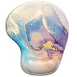 ITNRSIIET Ergonomic Mouse Pad with Gel Wrist Support Wrist Rest Smooth Surface Non-Slip PU Base Comfortable Office Supplies Pain Relief, 9.5 x 8 inches, Abstract Marble Texture