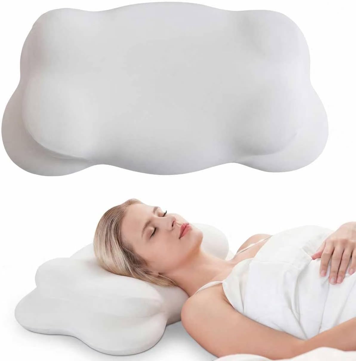 Mello Sleep Pillow - with Adjustable Cervical Support & Cooling Breathable Cover for Side, Back, Stomach Sleepers(60X30X10CM,White-1pcs)