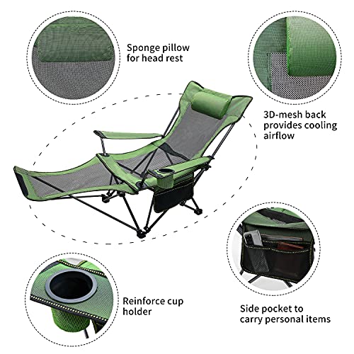 METKIIO-Portable-Camping-Chair-with-Adult-Detachable-Footrest-Mesh-Folding-Recliner-Can-Sit-and-Lie-Down-with-Cup-Holder-and-Storage-Mesh-Bag-Net-Weight-95-Pounds-Heavy-Support-330lbs-Green