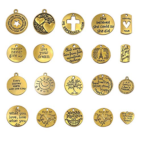 TSJ 20 PCS Inspirational Word Charms Pendants Engraved Words Charms Pendants for DIY Jewelry Making, Handmade Jewlery, Key Chains, Wine Charms, Gold TSJ 20 PCS Inspirational Word Charms Pendants Engraved Words Charms Pendants for DIY Jewelry Making, Handmade Jewlery, Key Chains, Wine Charms, Gold