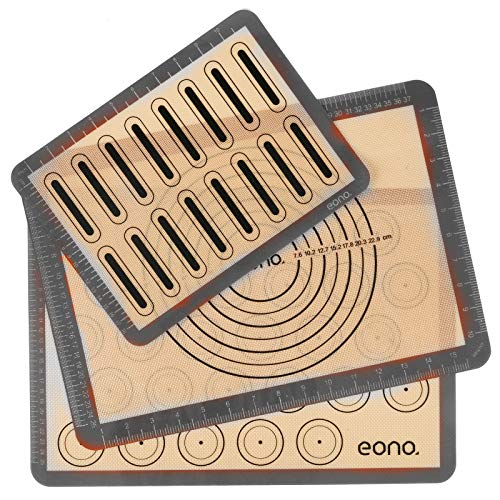 Amazon Brand – Eono Lot de 3 Tapis de Cuisson en Silicone - Feuille de Patisserie Reutilisable, Toile de Cuisson Antiadhésif, Plaques de Four pour Macaron – Gris