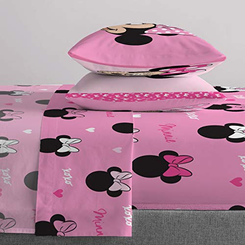 Image of Jay Franco Disney Minnie Mouse Full Size Sheet Set 4 Piece - Soft Microfiber Bedding with Deep Pocket Fitted, Flat & 2 Pillowcases, Fade Resistant, Pink Officially Licensed