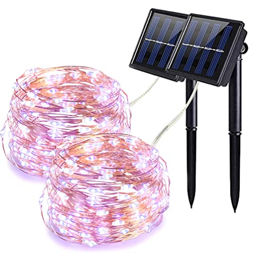 Solar String Lights Outdoor Waterproof, 2 Pack 100 LED Solar Copper Wire Garden Lights with 8 Mode 12M/33Ft