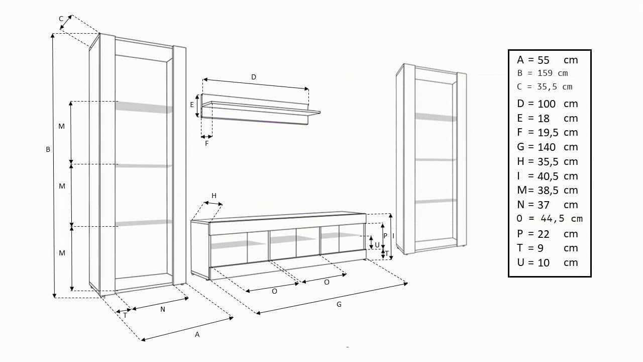 Komodee, Set di mobili porta TV Tivoli Grande RTV, Nero, LED RGB, Larghezza 250 cm x Altezza 159 cm x Profondità 35 cm, Per soggiorno, Camera da letto