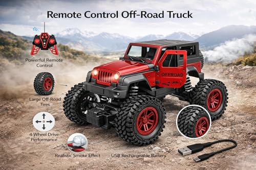 Image of Braintastic Model Diecast Car Toy Vehicle Pull Back Friction Car with Openable Doors Light & Music Toys for Kids Age 3+ Years (Off Road RED)