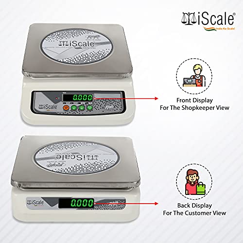 iScale i-06: 30kg x 1g Digital Chargeable Weighing Machine, Front & Back Display, Stainless Steel Pan - Ideal for Shop with Certificate - image 4