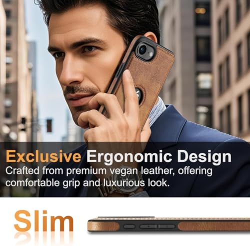Image of MOBILOVE PU Leather Flexible Soft Logo View Back Case Cover Comes with Camera & Screen Protection for | iPhone 16e (Brown)