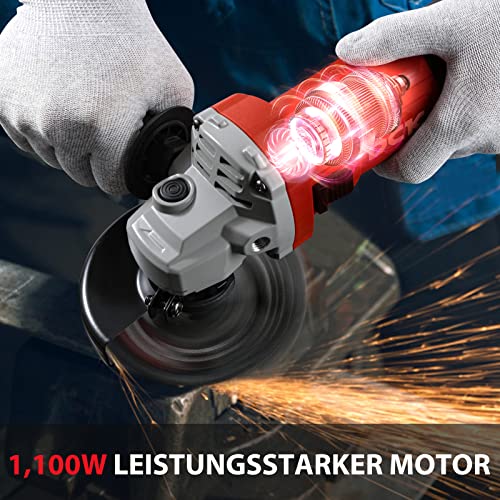 DCK Professional Winkelschleifer, 1,100W Winkelschleifer, Leerlaufdrehzahl:1,1800/min, 115mm Scheiben-ø, Zweilochschlüssel und 4x Schruppscheiben(KSM17-115B) – Bild 3