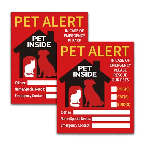 Image of 2 PCS Pet Alert Sticker for House，UV Resistant Self Adhesive Vinyl in Case of Fire Pet Stickers Waterproof Fade-Resistant Pets Inside Window Emergency Sticker