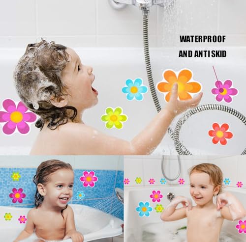 Image of Secopad 20 PCS Original Non Slip Bathtub Stickers, Shower Floor Non Slip Stickers Bright Flowers Appliques with Premium Scraper