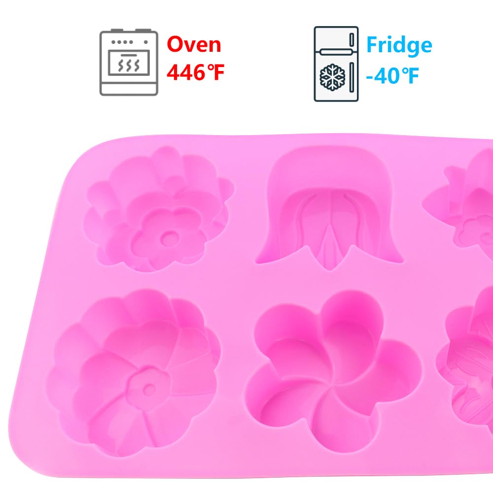 2 paquetes de moldes de silicona de 6 cavidades para flores surtidas, moldes de jabón de flores de silicona mixtos, moldes de jabón para manualidades, chocolate, galletas, pasteles, magdalenas,