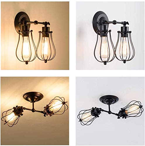 Verstelbare randwandlamp, antieke draadmetalen kooiwandtype industriële verlichting kandelaar binnenhuis-wandlamp retro… - Afbeelding 3