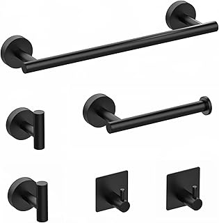 6-Piece Black Towel Rail Bathroom Hardware Set Black Bathroo