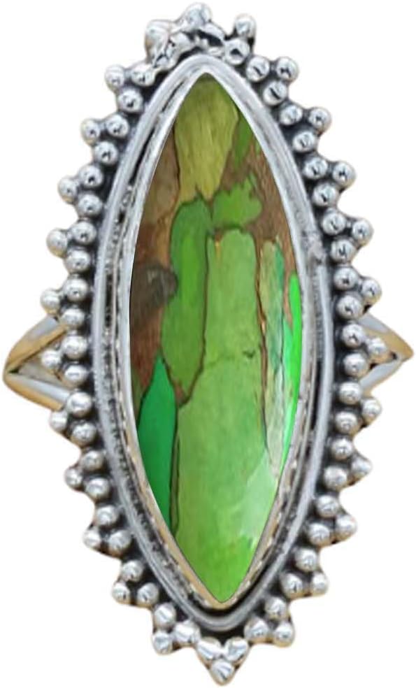 NKG Blue Copper Turquoise Ring Large Marquise Shape Handmade Ring For Women 925 Sterling Silver Solitaire Ring Gift