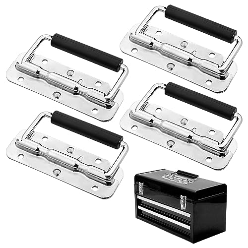 4 Piezas Mango Plegable de Resorte, Asa Plegable, Mango Plegable en acero Inoxidable, Asa de Caja con Resorte, Tirador Resorte para Caja de Herramientas o Caja de Amacenamiento, Plata