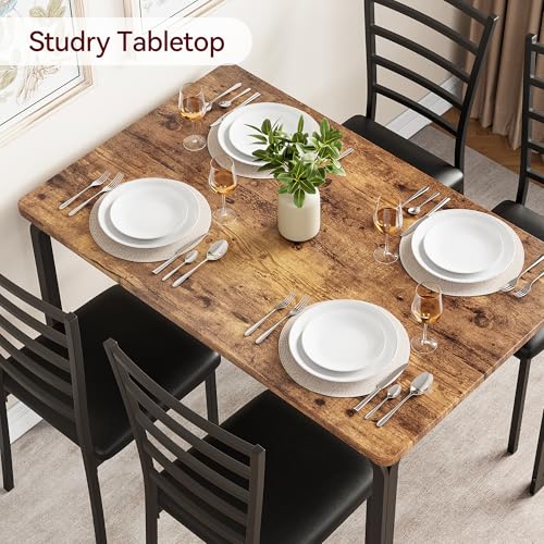 GAOMON 5-Piece Dining Table Set, Sturdy Wooden Square Table and Chair Breakfast Table Set for 4 Person,for Home or Commercial Dining Room,Vintage Brown